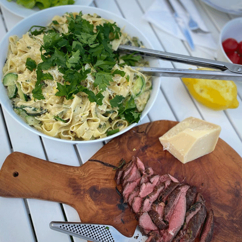 Pasta med renrostbiff